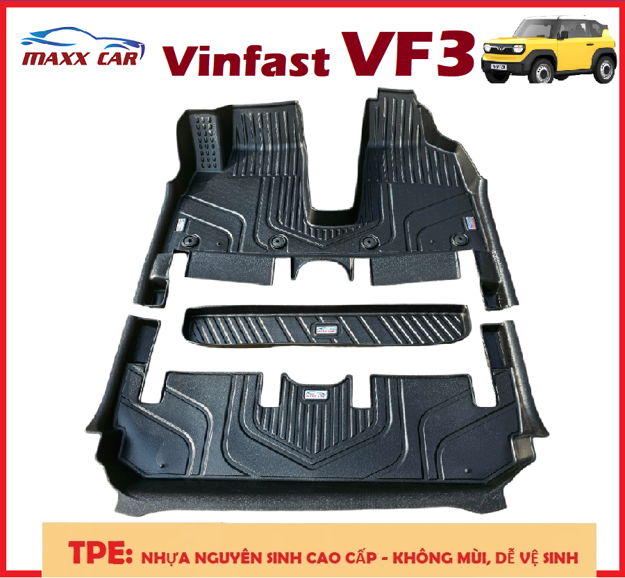 Vinfast VF3 2024 - Thảm lót sàn MAXXCAR nhựa TPE đúc 5D tràn viền cao cấp.