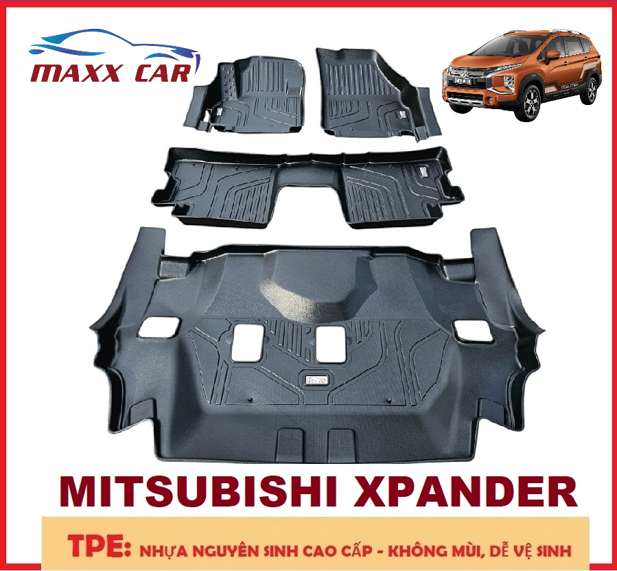 Thảm lót sàn MAXXCAR nhựa TPE CHO XE MITSUBISHI XPANDER 2018 – 2024+ đúc nguyên khối 5D tràn viền.