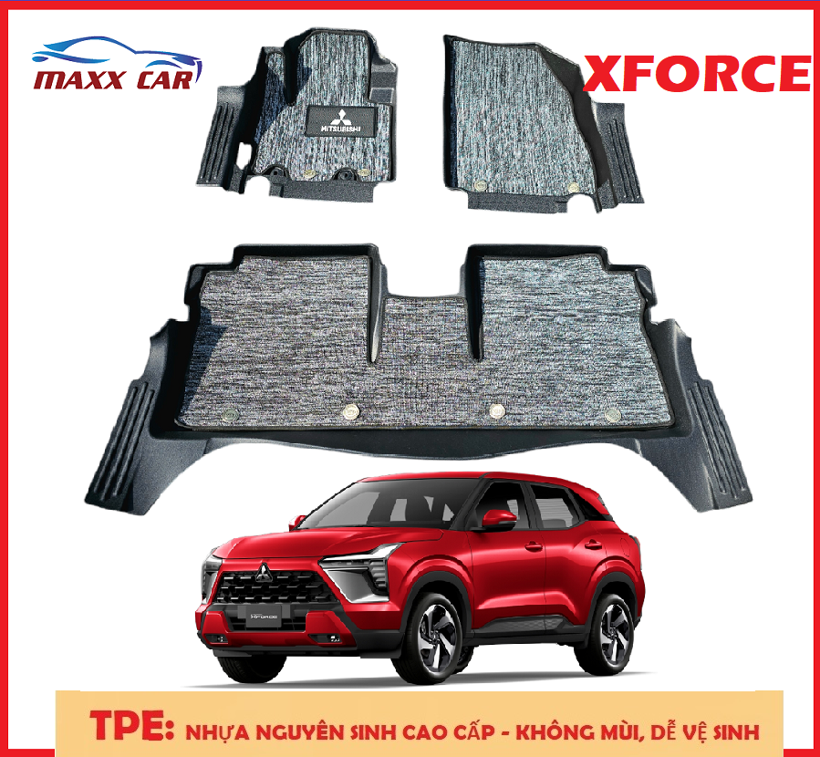 MITSUBISHI XFORCE 2024+: Thảm lót sàn MAXXCAR nhựa TPE đúc nguyên khối 5D tràn viền + Rối xám LOGO