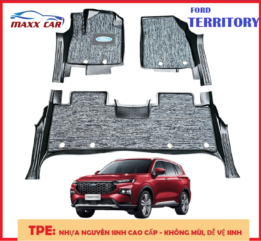 TERRITORY - Thảm lót sàn MAXXCAR cho xe FORD TERRITORY 2022+ nhựa TPE đúc 5D + Rối xám logo cao cấp.