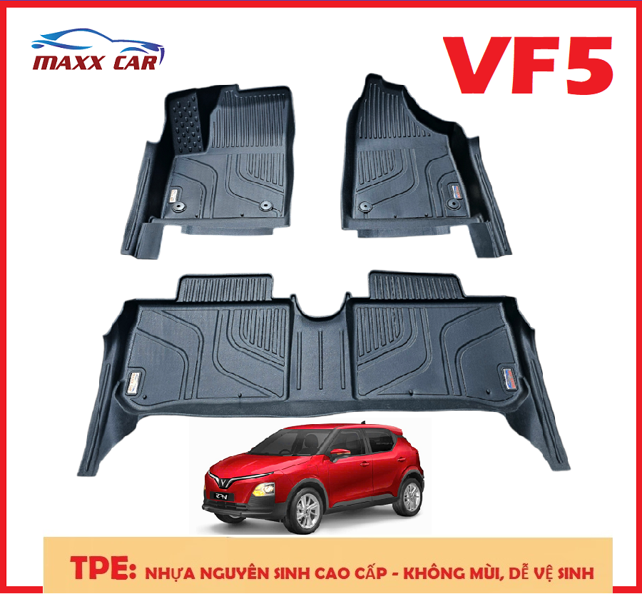 Vinfast VF5: Thảm lót sàn MAXXCAR nhựa TPE đúc nguyên khối 5D tràn viền cao cấp.