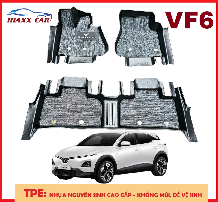 VF6 -Thảm lót sàn MAXXCAR cho xe Vinfast VF6 nhựa TPE đúc 5D tràn viền cao cấp + bộ Rối xám logo