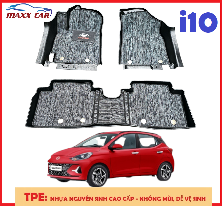 i10 - Thảm lót sàn MAXXCAR cho Hyundai Grand i10 2021+ nhựa TPE 5D tràn viền + Rối Xám Logo