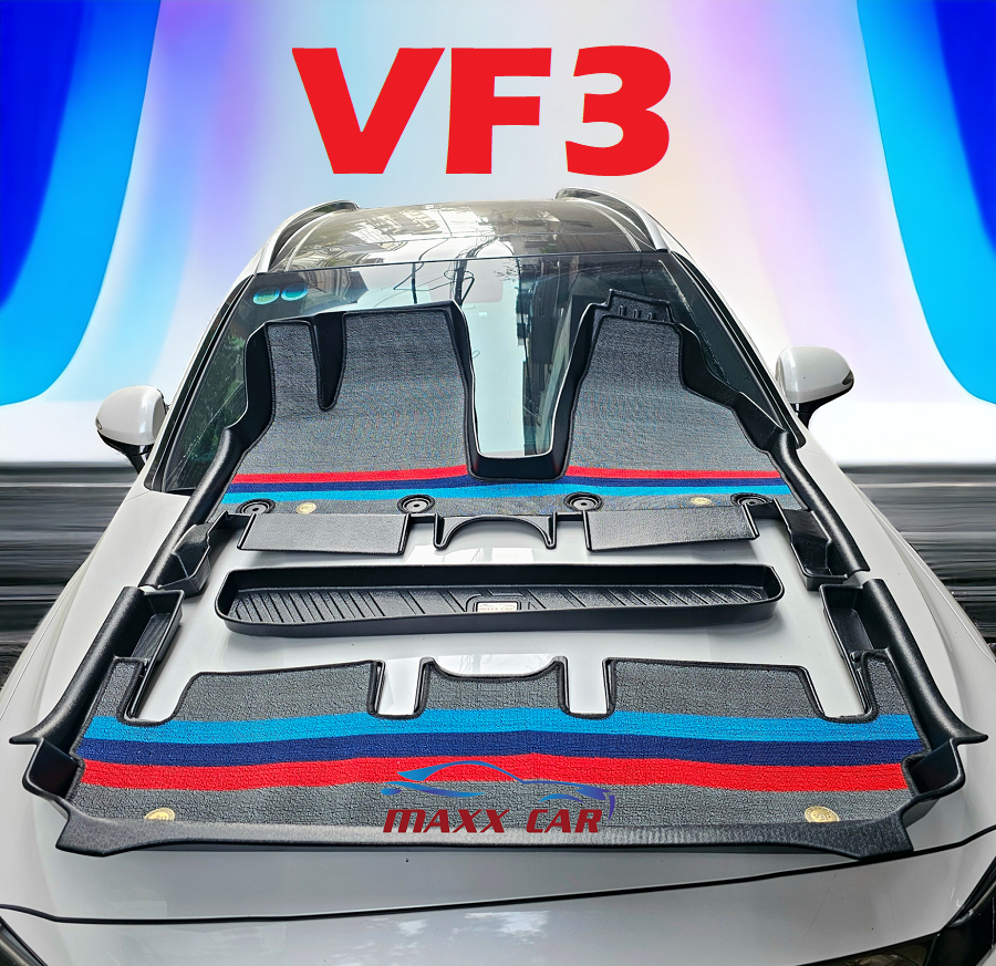 Vinfast VF3+ Rối Sport: Thảm lót sàn MAXXCAR nhựa TPE đúc 5D + Kèm rối tràn viền cao cấp.