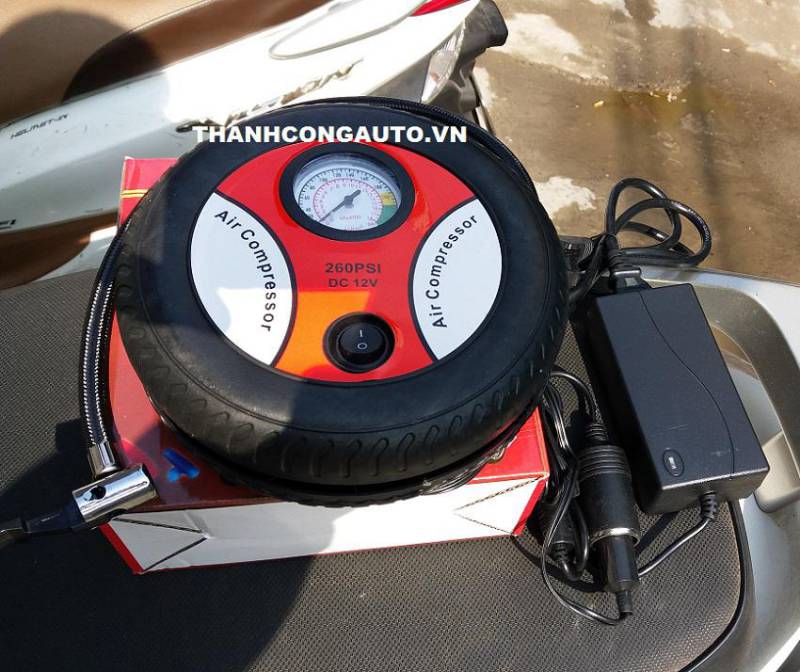 Bơm lốp xe máy 12v Air Compressor 260Psi + Nguồn 220V - 12v 60w