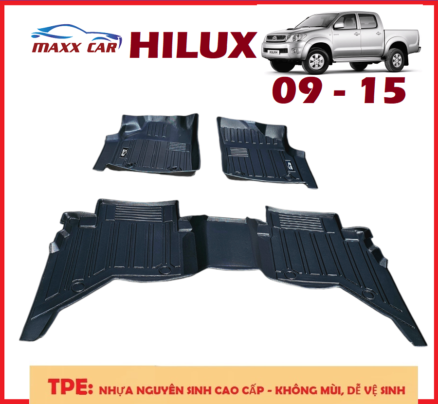 TOYOTA HILUX 2009 – 2015: Thảm lót sàn ô tô MAXXCAR nhựa TPE 5D đúc nguyên khối cao cấp.