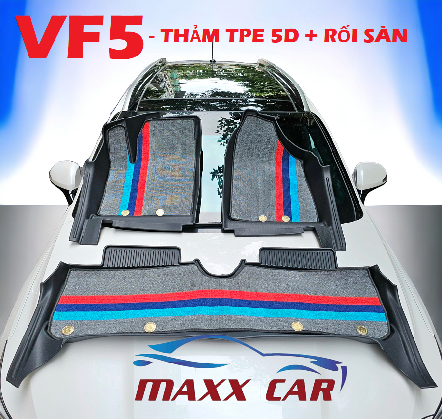 Vinfast VF5 + Rối Sport: Thảm lót sàn MAXXCAR nhựa TPE đúc nguyên khối 5D tràn viền cao cấp.