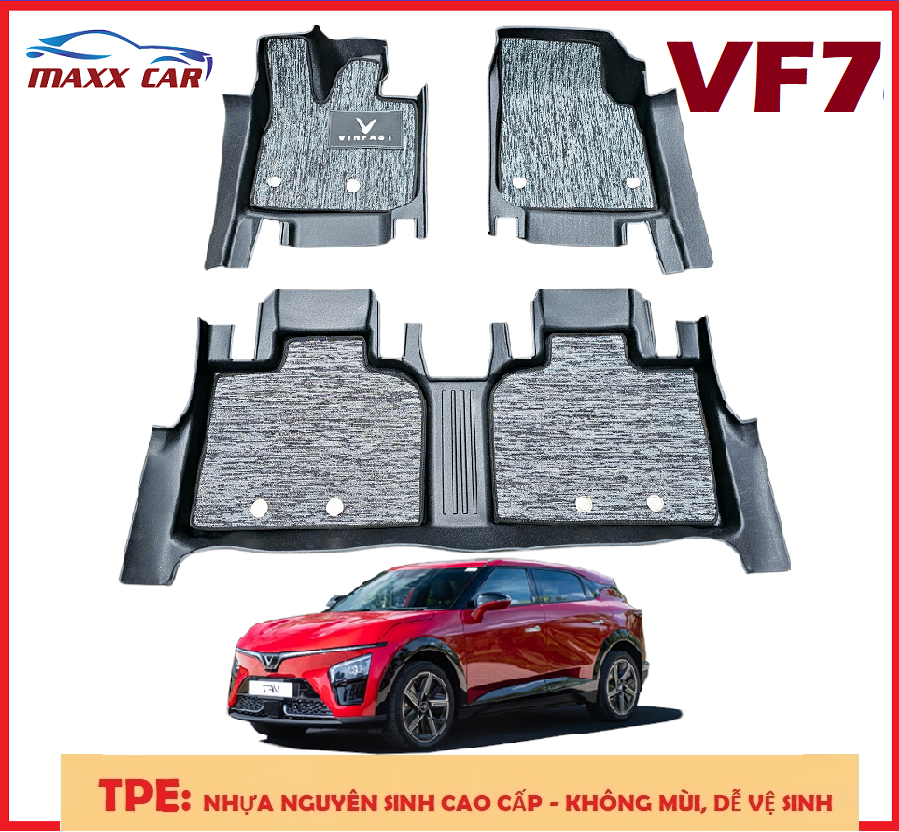 VF7 + Rối xám logo : Thảm lót sàn MAXXCAR cho xe VINFAST VF7 nhựa TPE đúc nguyên khối 5D tràn viền