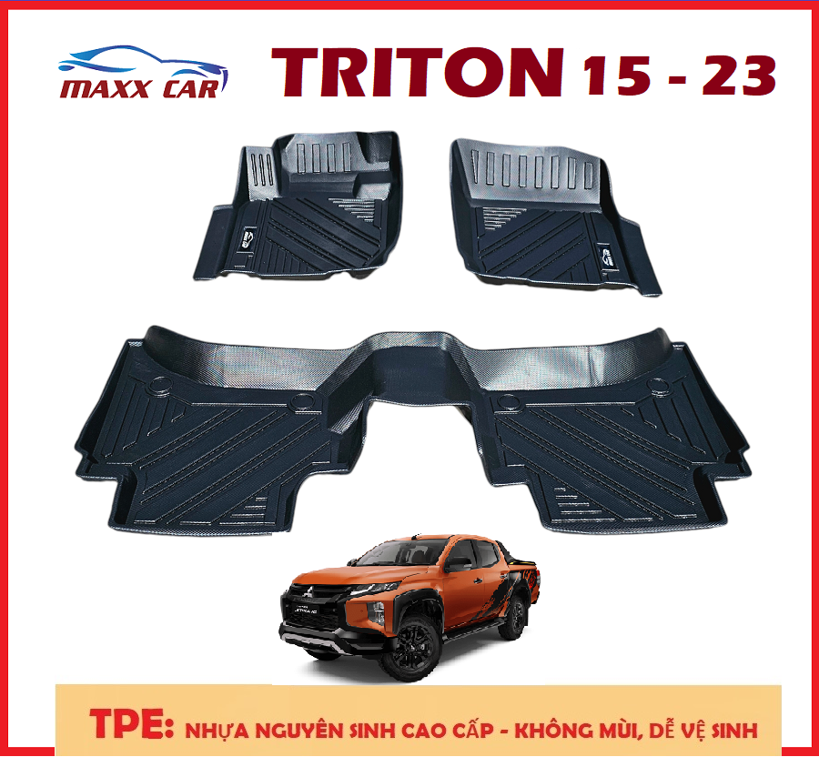 Thảm lót sàn ô tô MAXXCAR nhựa TPE - 5D cho xe Mitsubishi TRITON 15- 23+ đúc nguyên khối cao cấp.