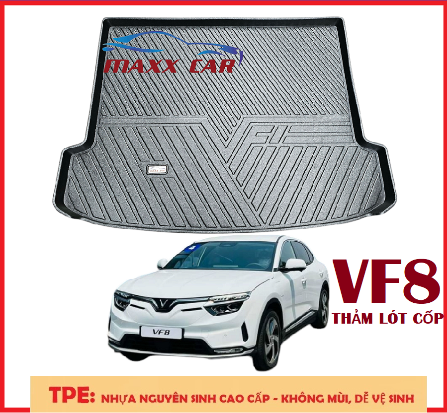 VF8 -Thảm lót cốp MAXXCAR CHO  xe ô tô VINFAST VF8 đúc 5D nhựa TPE nguyên sinh cao cấp. Full cốp