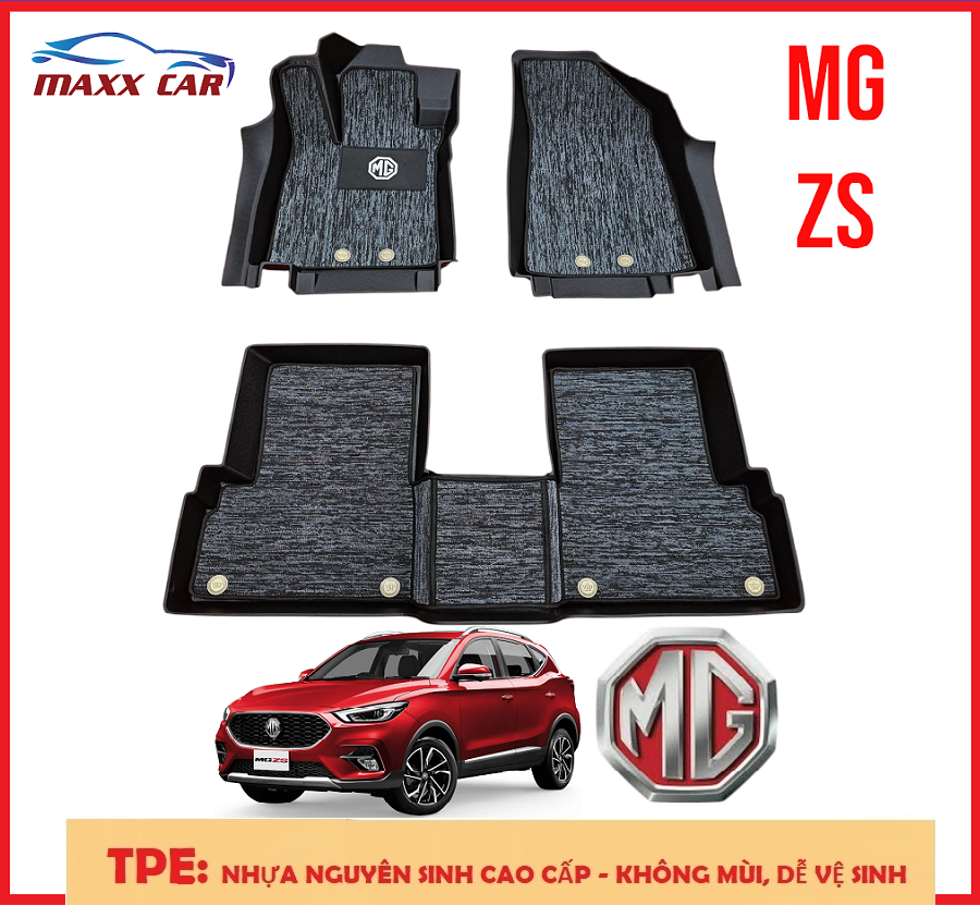 MG ZS: Thảm lót sàn MAXXCAR nhựa TPE NGUYÊN SINH đúc 5D cho xe MG ZS 2022+ tràn viền + Rối logo