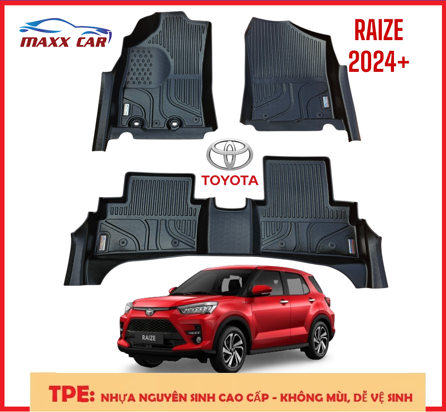 RAIZE: Thảm lót sàn MAXXCAR nhựa TPE NGUYÊN SINH đúc 5D xe TOYOTA RAIZE 2024,2025+tràn viền cao cấp.