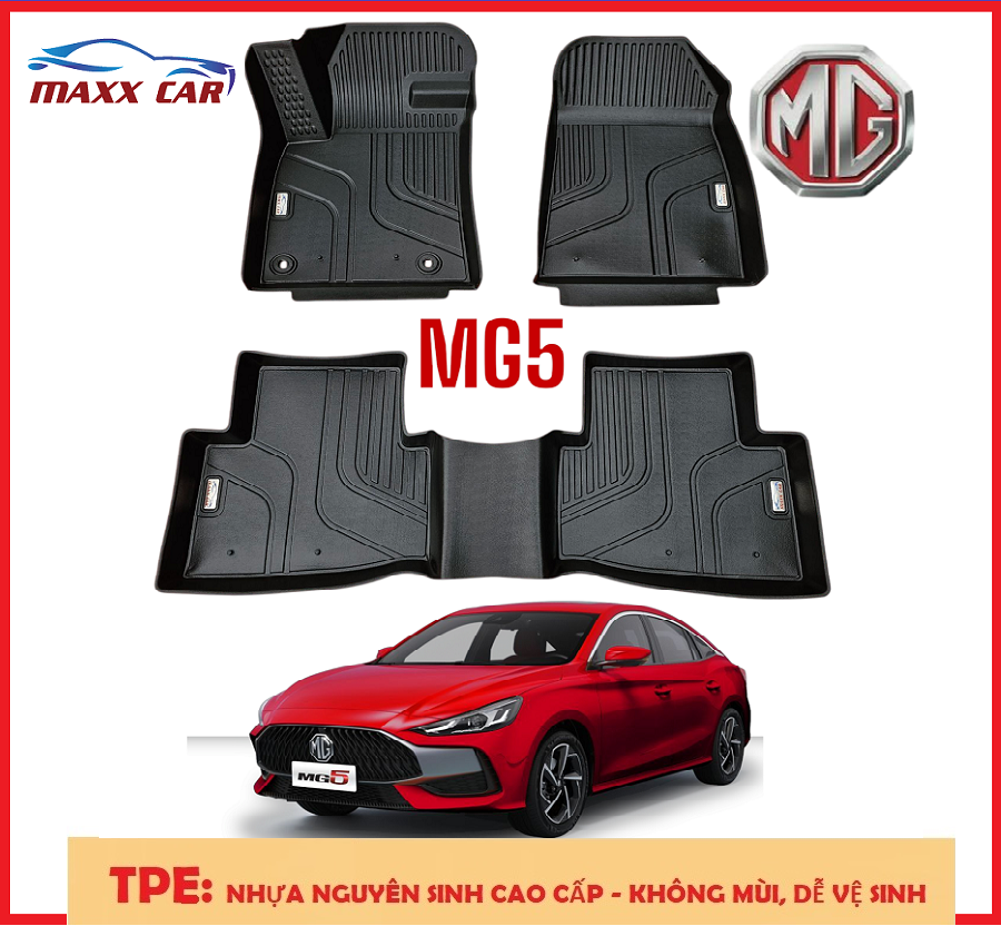 MG5: Thảm lót sàn MAXXCAR nhựa TPE NGUYÊN SINH đúc 5D tràn viền cho xe MG5 2020+ cao cấp.