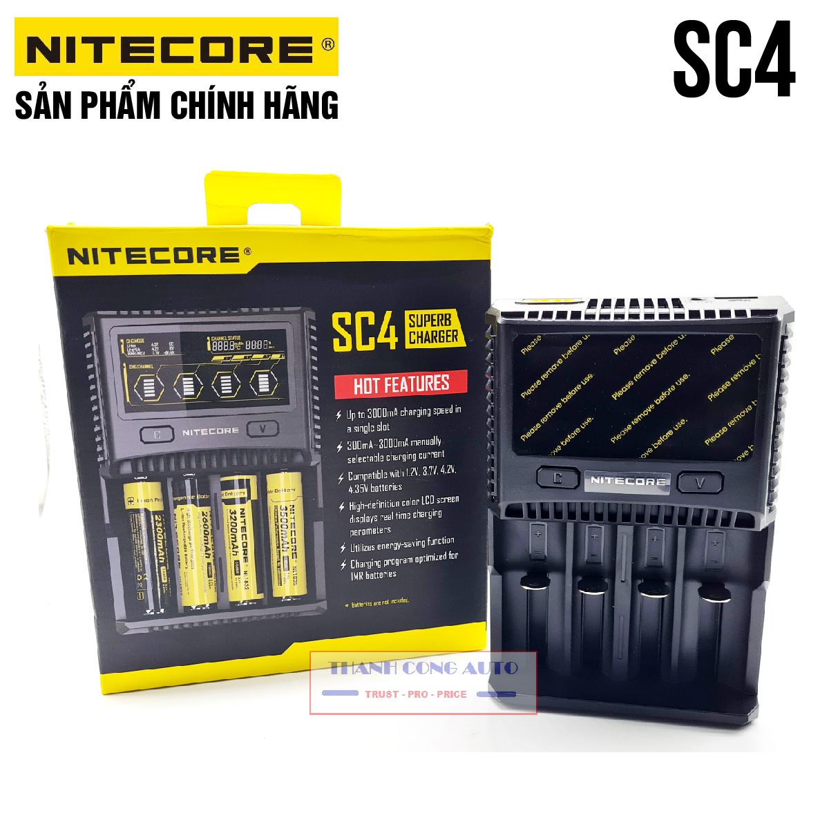 Bộ Sạc pin thông minh siêu nhanh 6A Nitecore SC4, hiển thị thông số pin